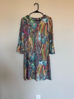 Tommy Hilfiger Paisley Shift Dress Bell Sleeve Groovy GoGo Funky Colorful Size 8